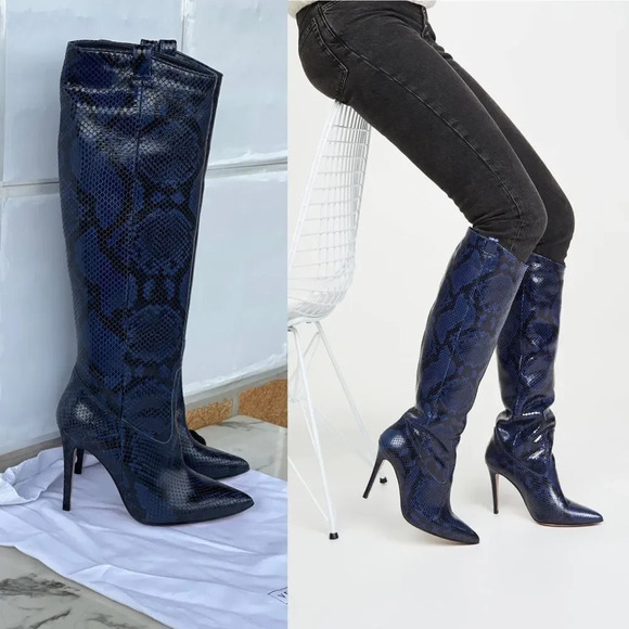 Veronica Beard Wyn Snake-Embossed Leather Boots size 6.5